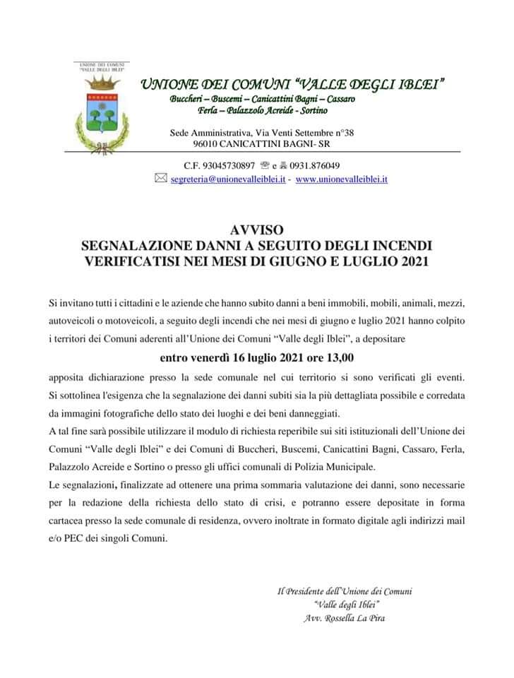 Avviso risarcimento incendi